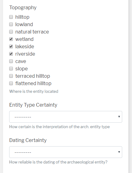 Picture 5. Controlled vocabularies in IAD search interface